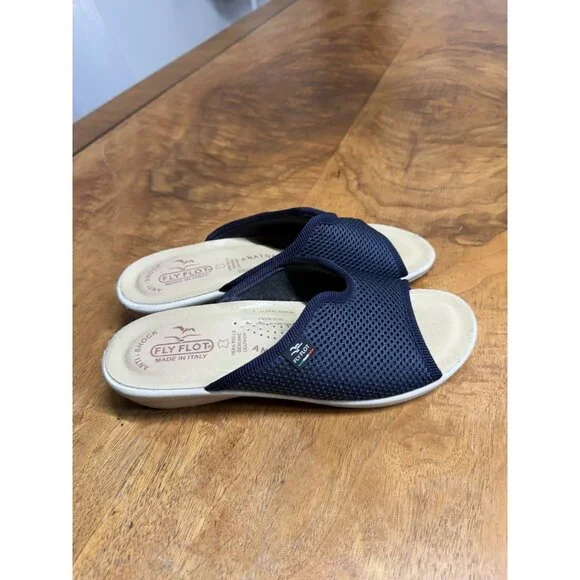 Fly Flot Woman’s 6.5 Eu 37 Italian Navy Slide Slip Sandal Cushion Anti Shock - Picture 3 of 6